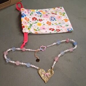 Womens Susan Alexandra Beaded Necklace with Heart Pendant